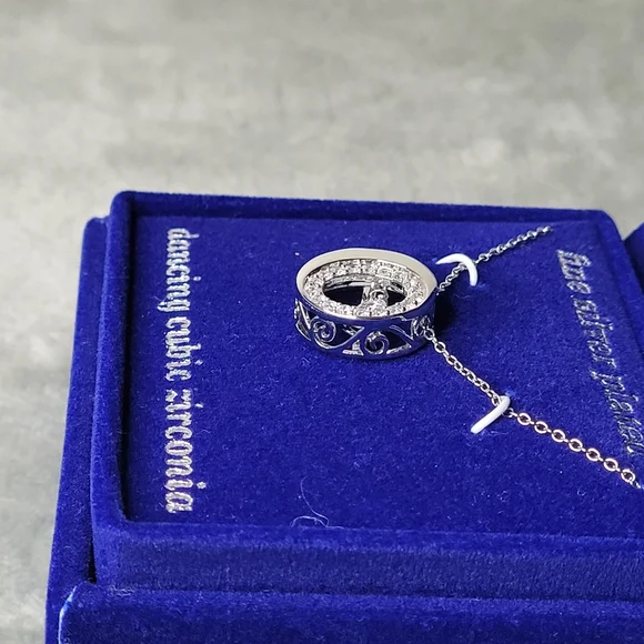 Sparkle Allure Dancing Cubic Zirconia Pure Silver Over Brass Cable Moon Necklace - Picture 6 of 8